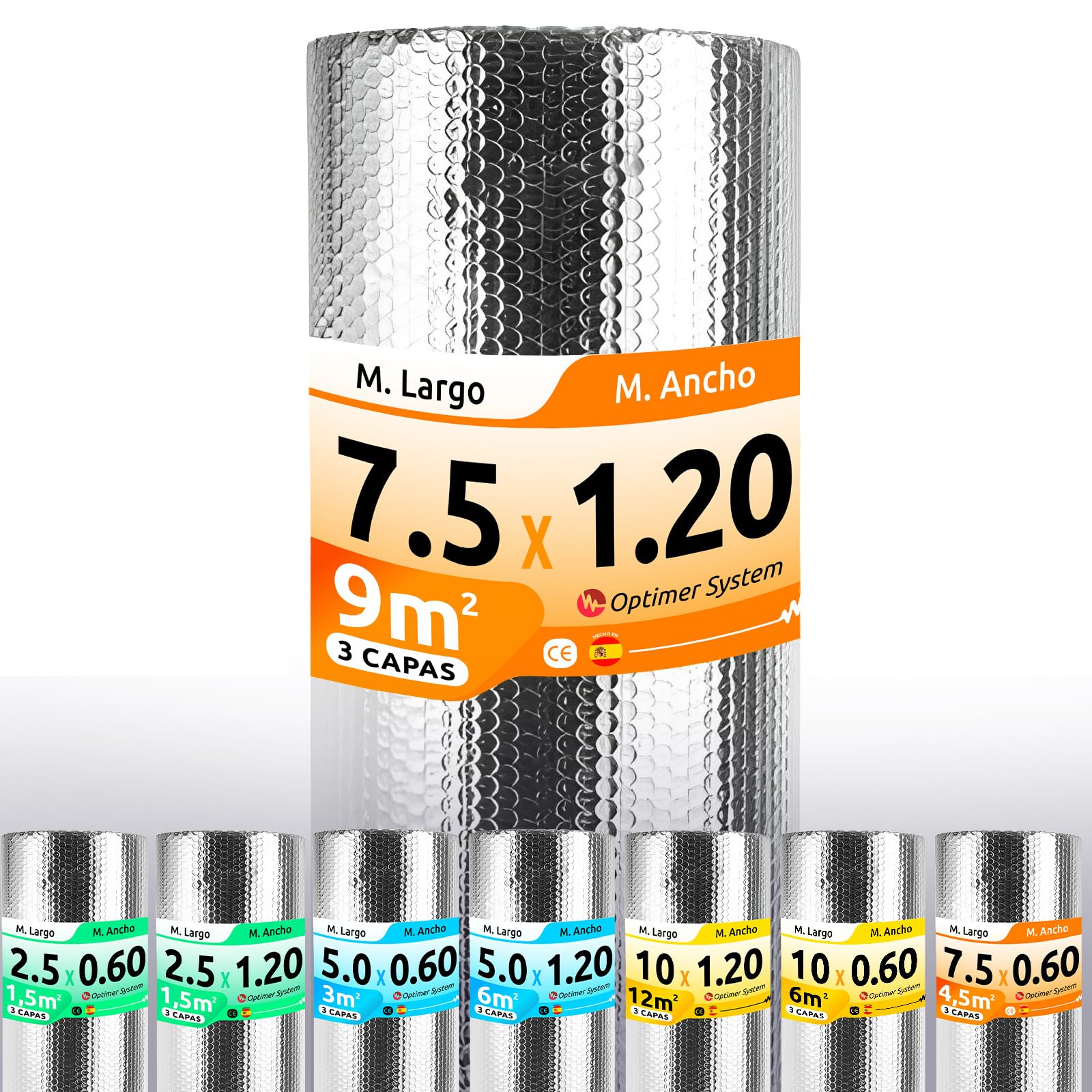AISLANTE TERMICO MULTIUSOS PREMIUM| Reduce el Frio y el Calor | Rollo Aislante Termico para Ventana, Pared, Suelo, Techo, Coche, Garaje,Camper (7.5x1.20m | 9m² sin cintas)