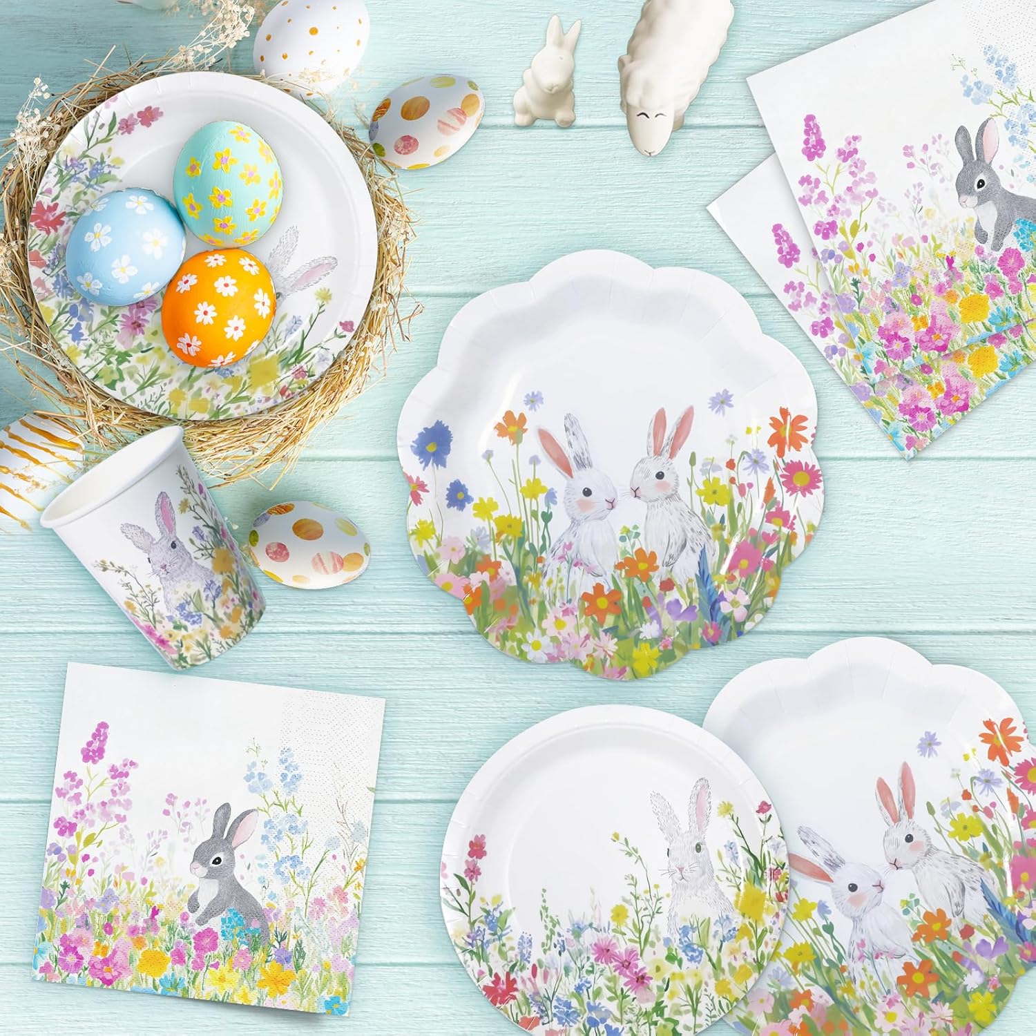 YY Easter Party Dessert Plates Paper Plates Napkins and Cups Set 100 Count Disposable Dinnerware