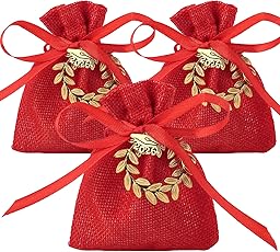 30Pz Bomboniere Laurea Portaconfetti, Rossa Sacchetti Laurea con Ciondoli Corona Alloro, Biglietti e Nastro per Cerimonie, Feste