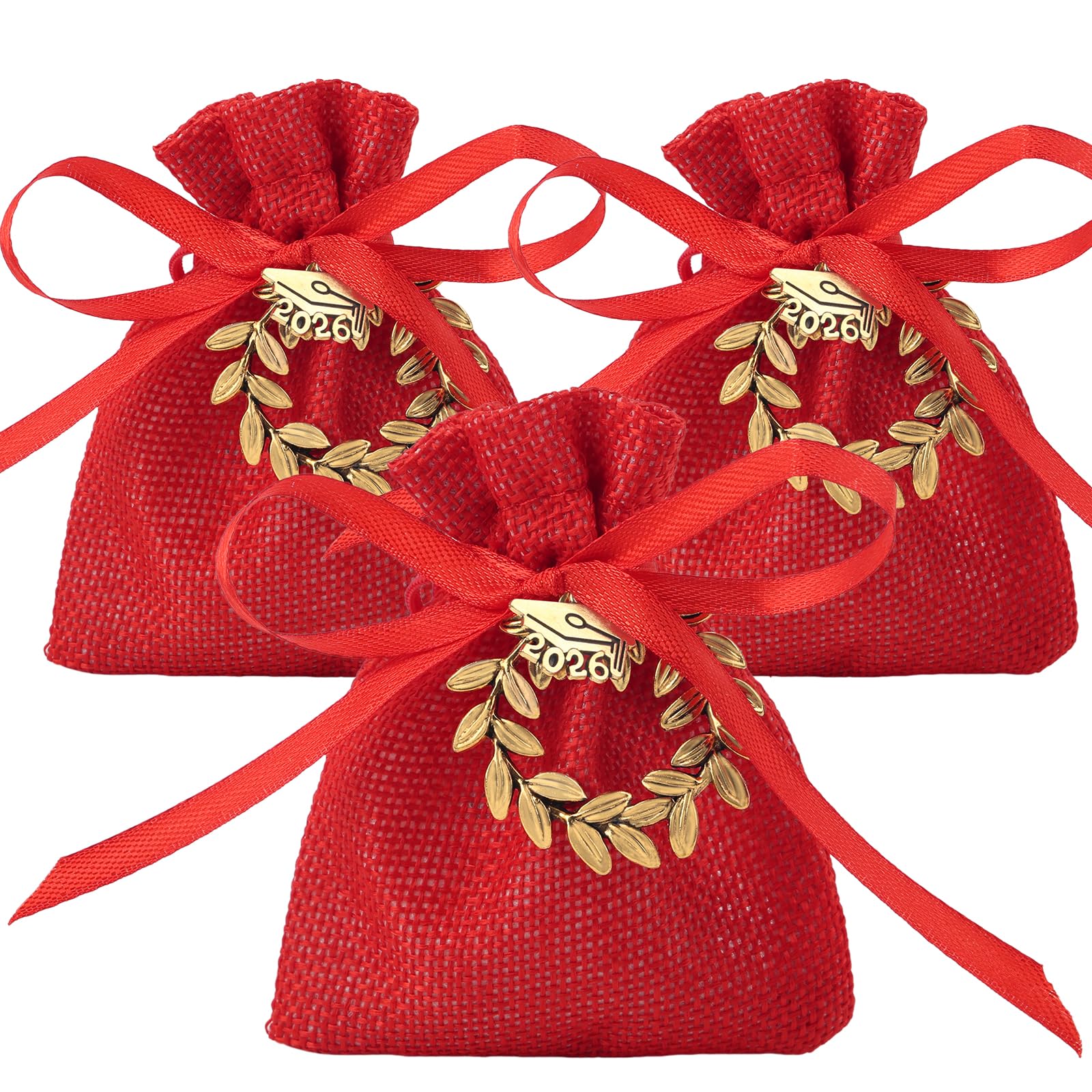 30Pz Bomboniere Laurea Portaconfetti, Rossa Sacchetti Laurea con Ciondoli Corona Alloro, Biglietti e Nastro per Cerimonie, Feste