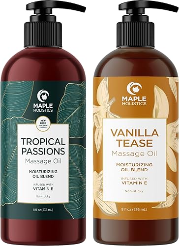 Aceite de masaje sensual perfumado para parejas, aceites de masaje de cuerpo completo tropicales y vainilla con aceite de coco de jojoba y almendras
