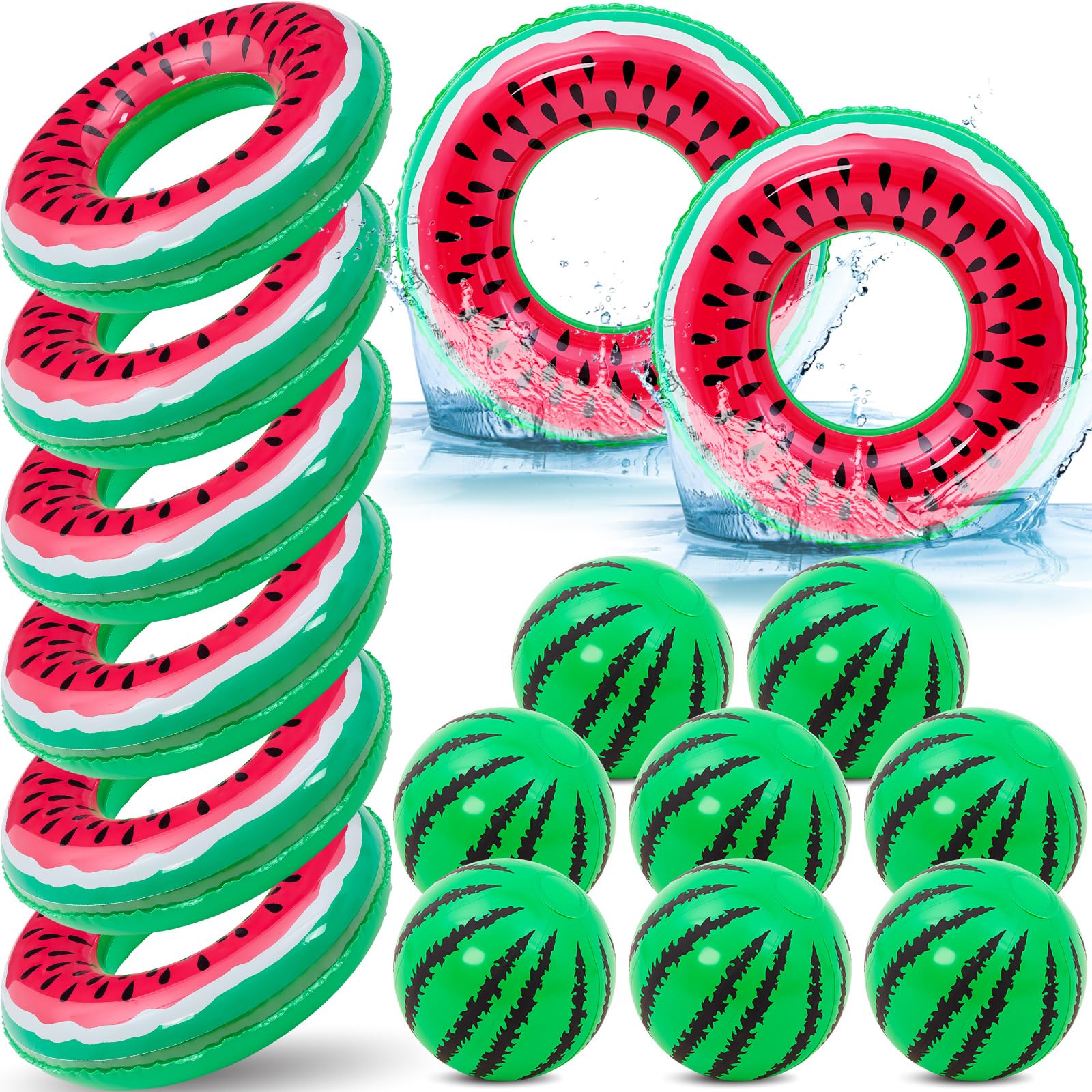 Lewtemi 16 Pcs Fruit Pool Floats Watermelon Swimming Rings Watermelon Beach Balls Inflatable Pool Floaties Inflatable Tubes Floaties Toys Hawaiian