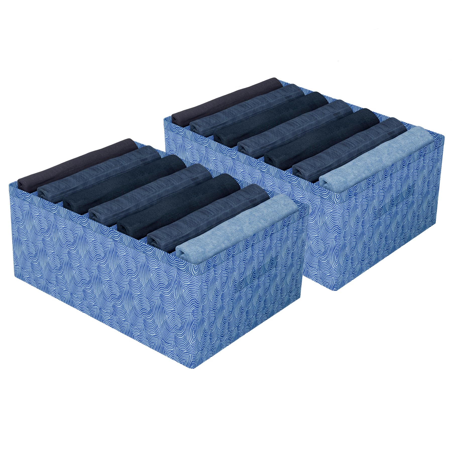 Kuber Industries Trouser Box | 7-Grid Closet Organizer | Clothes Organizer | Storage Box for Pants-Shirt-Sweaters-Bra Panty-Socks | Zig-Zag | Medium | Pack of 2 | Blue