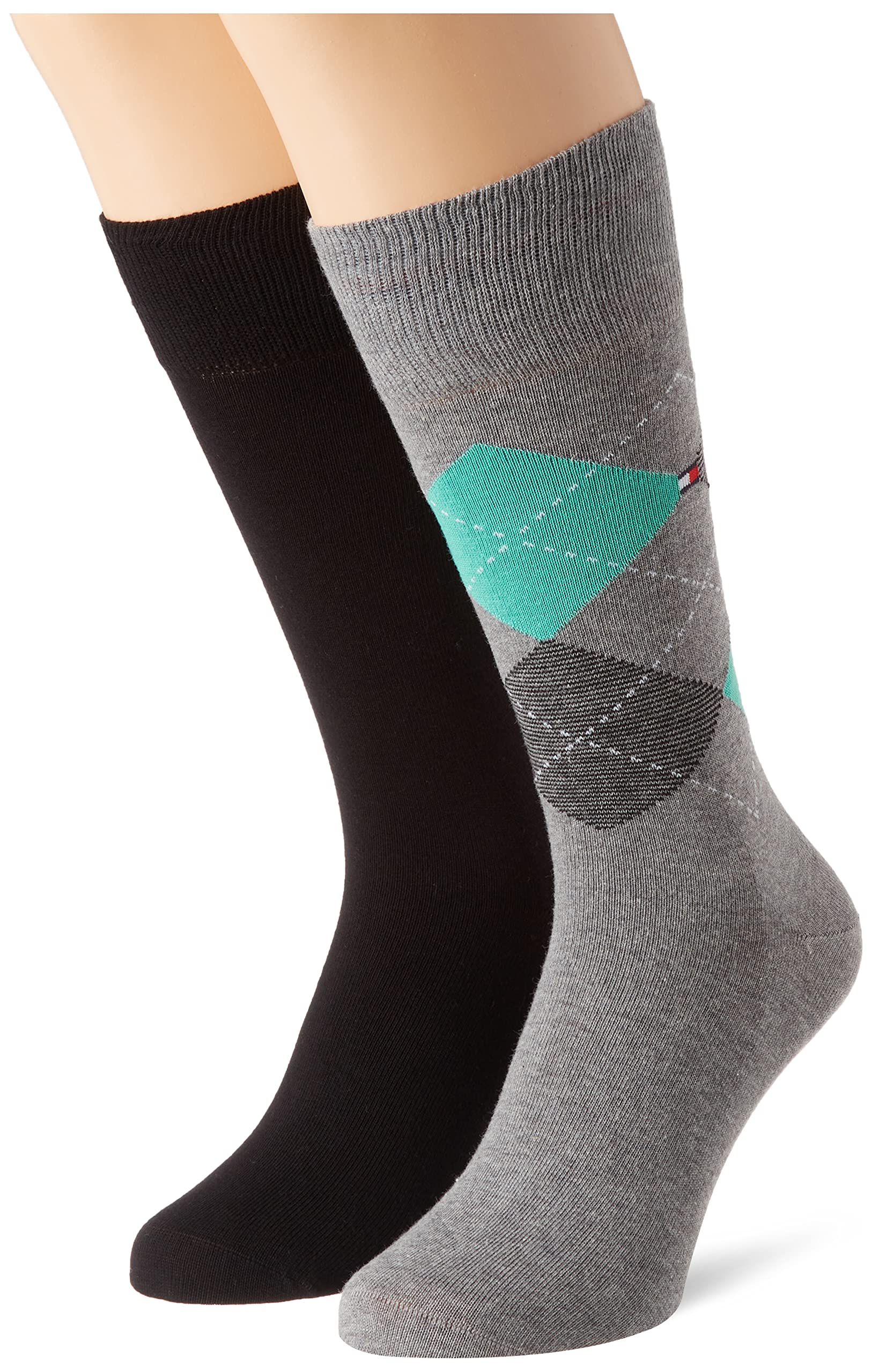 Tommy Hilfiger mens Check Classic Sock, grey melange/green, 43-46 (2er Pack)
