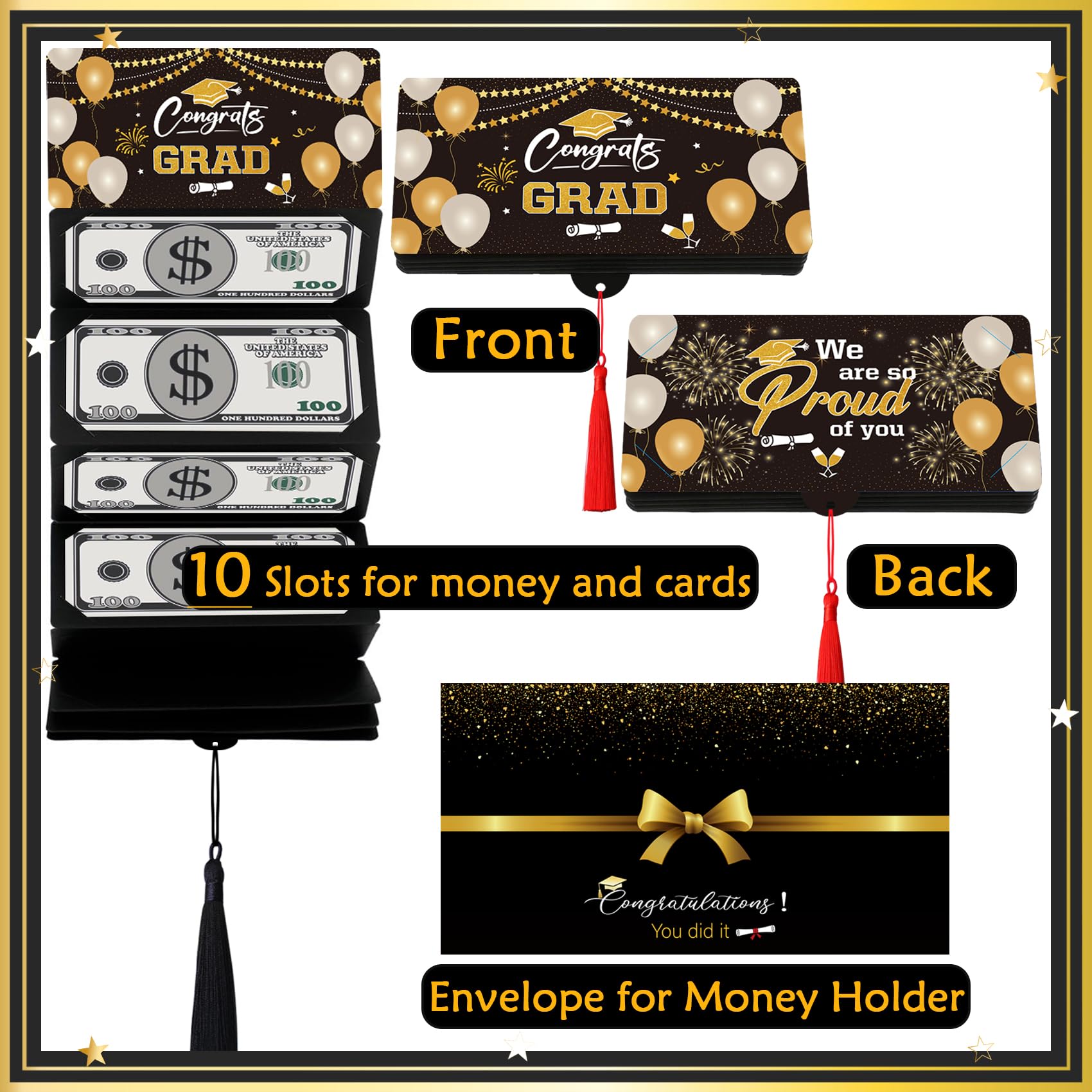 Graduation Gifts, Graduation Money Holder with 10 Bill & Card Slots and Envelope, Congratulation Cash Gift Card Holder for College Graduates 2026