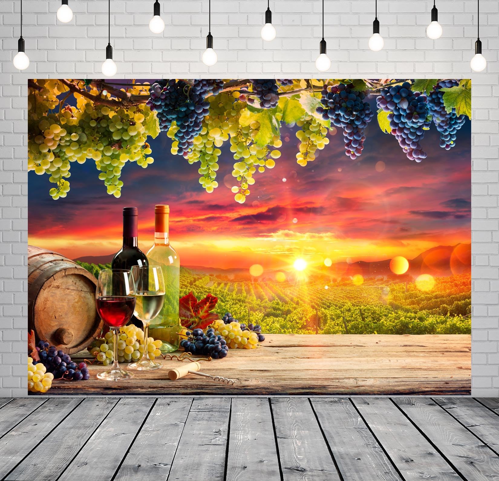 BELECO 6x3m Sfondo Vigneto Tramonto Uva Botte Vino, Decorazione Degustazione Vino Baby Shower Compleanno Studio Foto