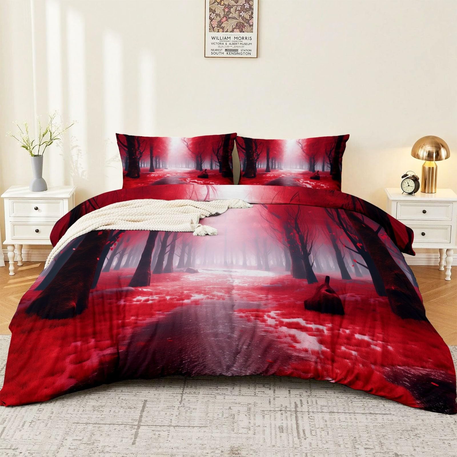 Housse de couette 140x200 cm rouge avec 2 taies d'oreiller en microfibre
