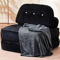 NESLAKO Folding Sofa Bed Futon Couch with Pillow & Blanket - Flannel Convertible Sleeper Chair for Small Spaces, Black