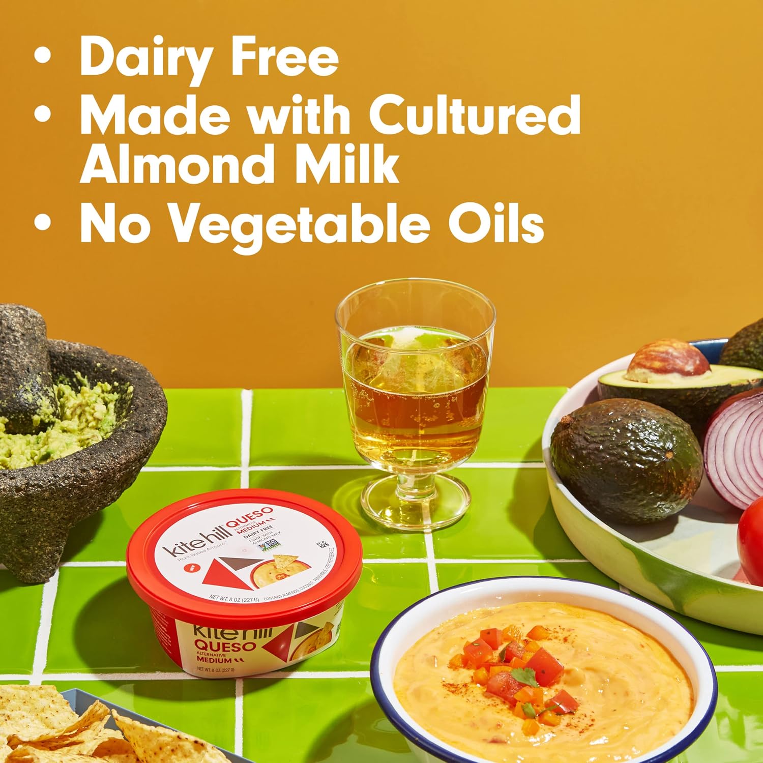 Kite Hill Medium Queso Alternative Almond Milk Dip, 8 Ounces, Dairy Free, Gluten Free, Non-GMO, Vegan