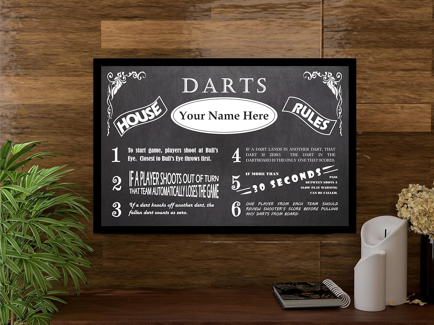 Zieglerworld Personalized Vintage Chalkboard Looking Darts Rules Poster - Framed