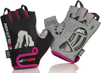 RocRide Cycling Gloves with Gel Padded Protection. Road and Mountain Biking. Half Finger with Pull Tabs. Men, Women and Children Sizes.
