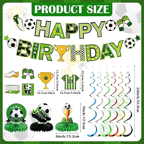 Miniatura 2 de 16 piezas de decoraciones de fiesta de cumpleaños de fútbol, suministros de fiesta de fútbol incluyen pancarta de fútbol feliz cumpleaños, recortes