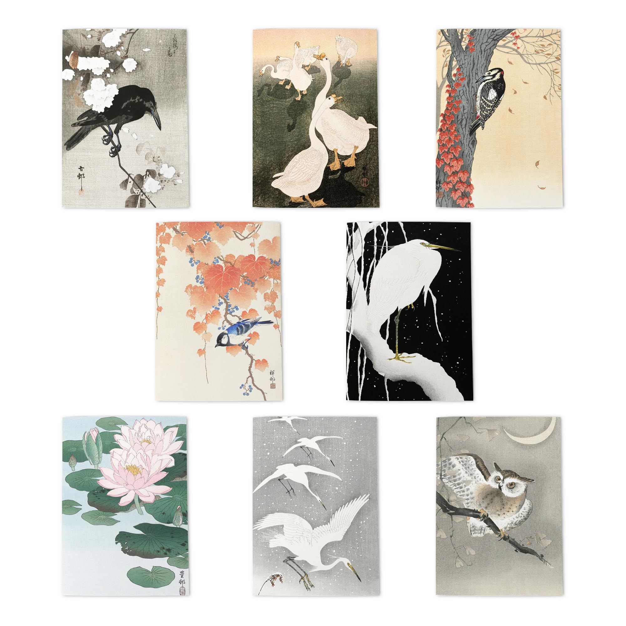 Ohara Koson Japanese Art Multipack Of 8 Greeting Cards Floral Wildlife Woodblock Designs Art Of Japan 8 Assorted Cards Blank Inside Any Occasion Notecard A6 Size - 10x15 cm