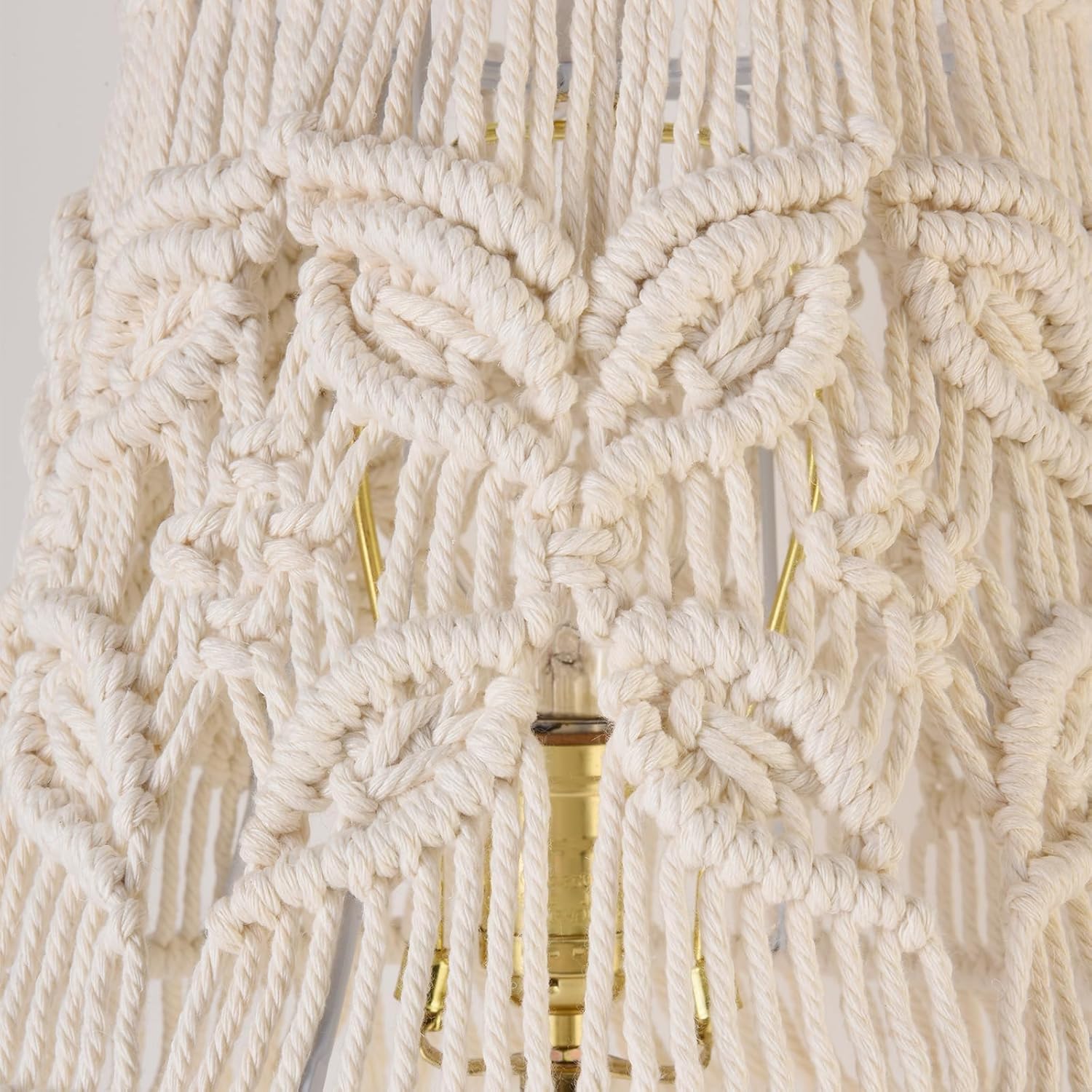 Boho Macrame Lamp Shades Set of 2, 7.5" Top x 12" Bottom x 11" High, Floral Weave Ivory-White Lampshade with Tassel, Replacement Spider Fitter for Table & Floor Lamps