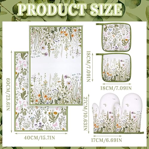 Miniatura 3 de Juego de 6 manoplas de horno y soportes para macetas con diseño floral, toallas de cocina absorbentes para cocinar, hornear, asar a la parrilla