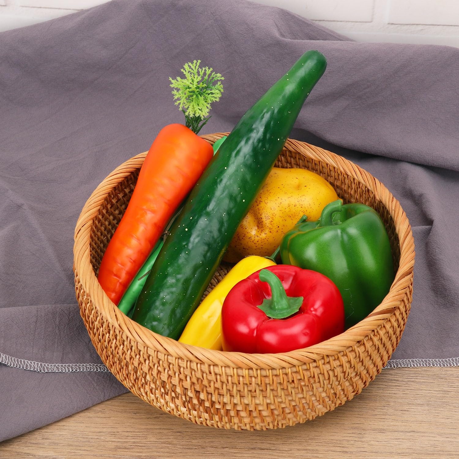 2 cestas redondas de ratán hechas a mano para pan – 9.06 x 3.54 pulgadas, cesta redonda de mimbre para servir pan y frutas, cesta de almacenamiento tejida natural para el hogar y la cocina