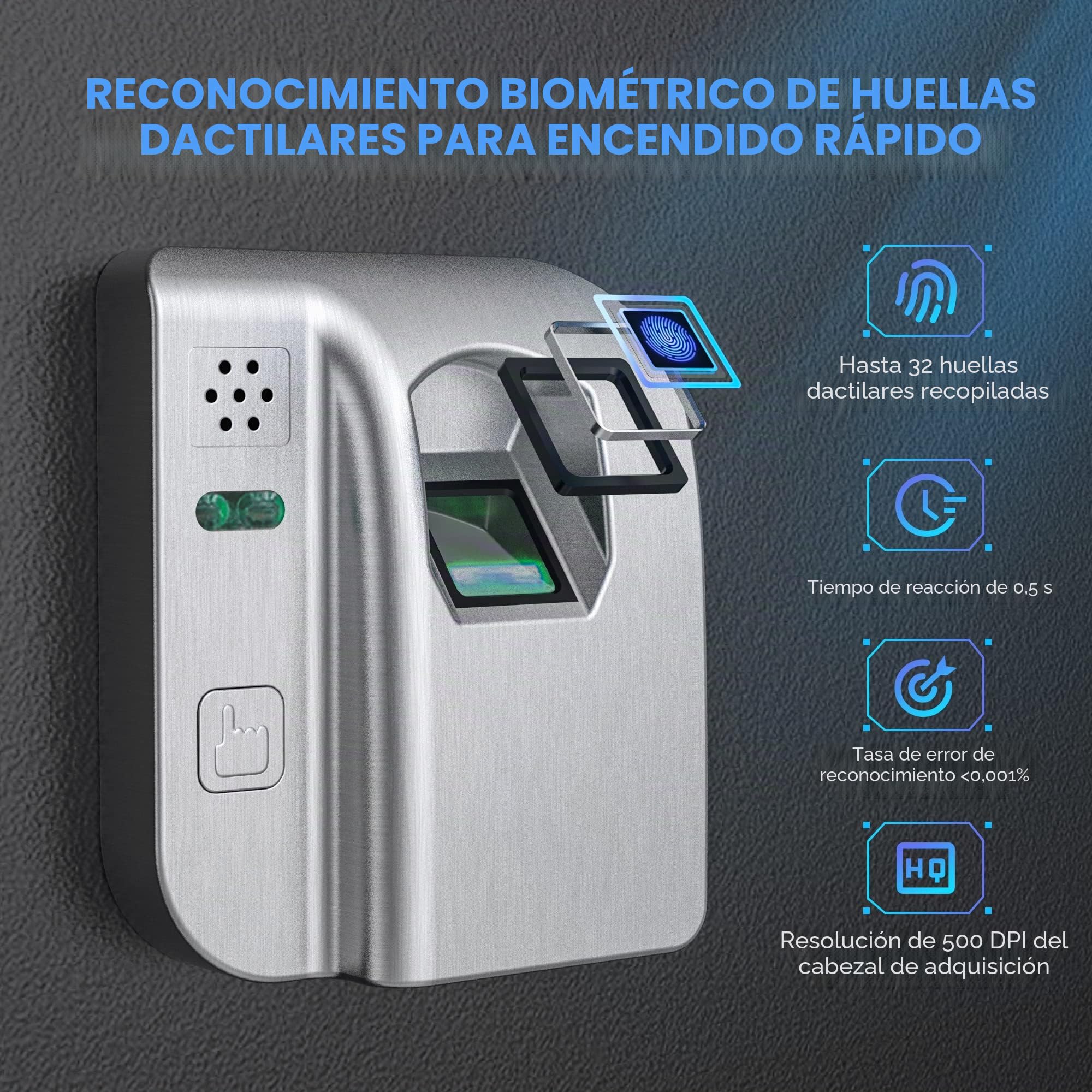 WASJOYE 25L Caja Fuerte para Huellas Dactilares, Biométrico Caja de Seguridad Convencionale para el Hogar con Llaves, Electrónica Automática con Identificación de Dedos para la Oficina Hotel