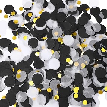TecUnite Black White Gold Confetti Tissue Table Confetti, 2.5 cm