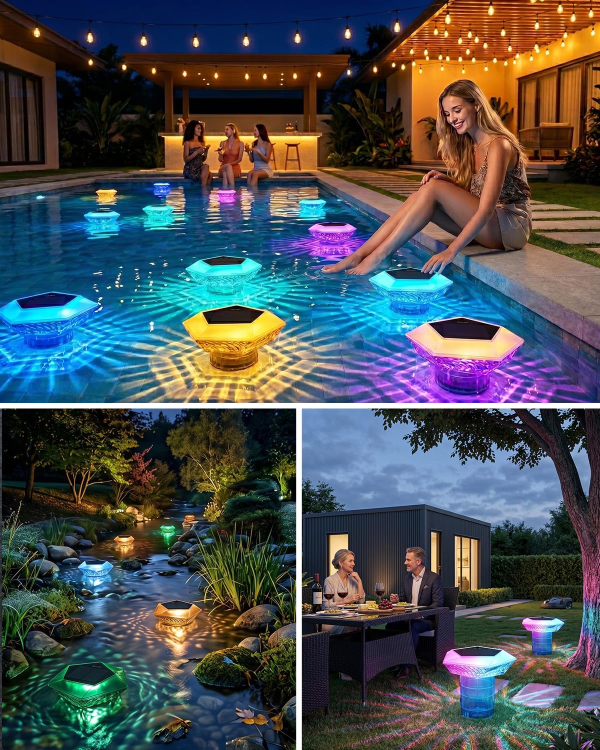 MYMULIKE Doseur Flottant pour Piscine - pour tablettes de Chlore de 8 cm - Grand doseur de Chlore pour Piscine avec éclairage de Piscine - Doseur de Chlore de Piscine - Distributeur de Chlore