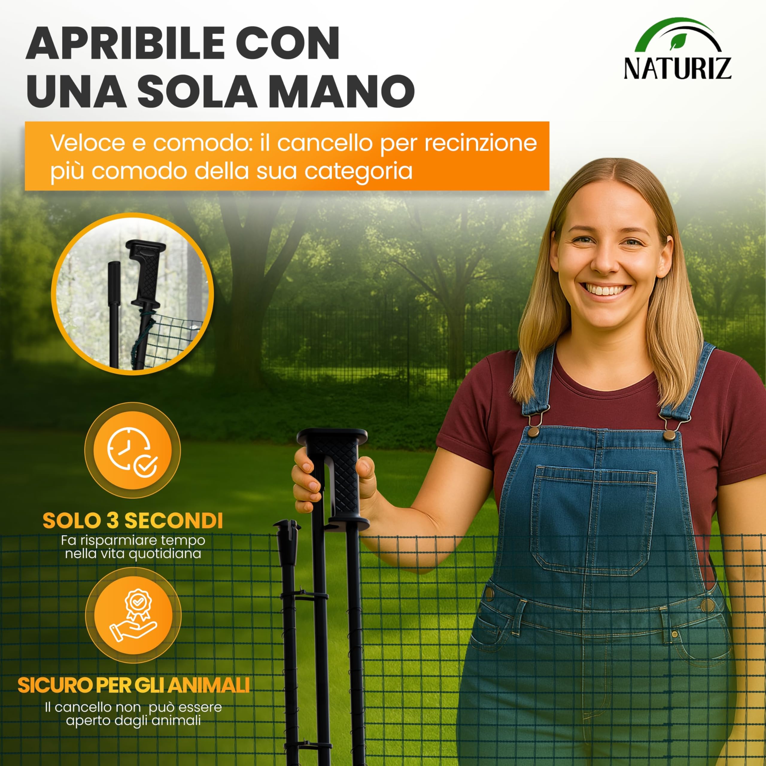 NATURIZ Recinzione cancello con apertura con una sola mano – cancello mobile per campeggio, giardino e pascolo – porta di vimini con montaggio e smontaggio rapido, senza elettricità