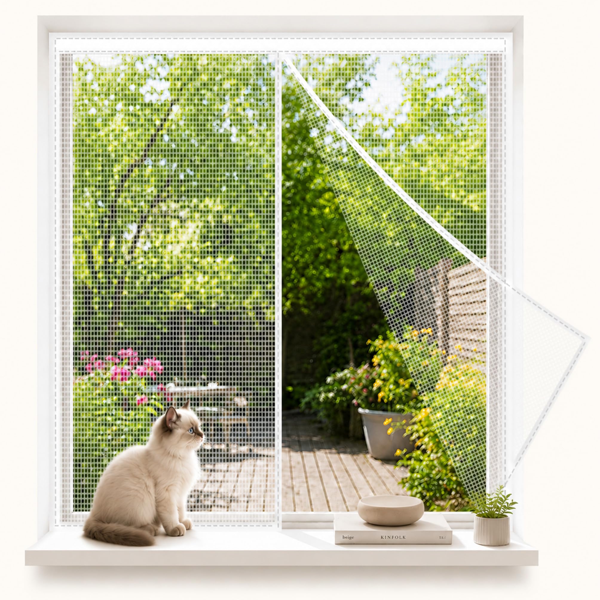 Magnetic Fly Screens for Windows White 112x85cm Self Adhesive Fly Screen Mesh for Window Ventilation Street Facing Windows and Home