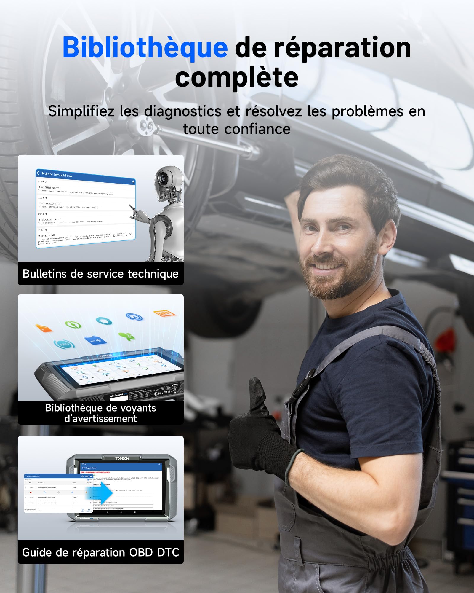 TOPDON Valise Diagnostic Auto ArtiDiag900 Lite pour système Complet, lecteur de code OBD2 Bluetooth sans fil avec 8+ fonctions de réinitialisation, test actif, AutoVIN, tous les logiciels 2 an gratuit
