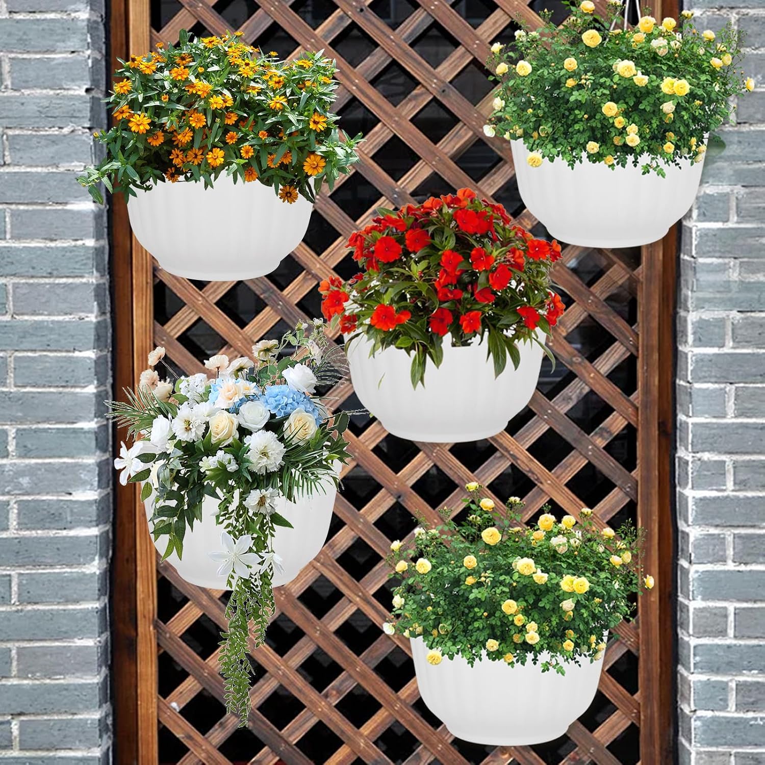 AKOLAFE 8 Pack Vertical Wall Planters for Indoor Plants Living Wall Planter Outdoor Walls Plant Holder with Hook White Walls Hanging Planter Resin Flower Pot Basket for Garden Railing Balcony Fence
