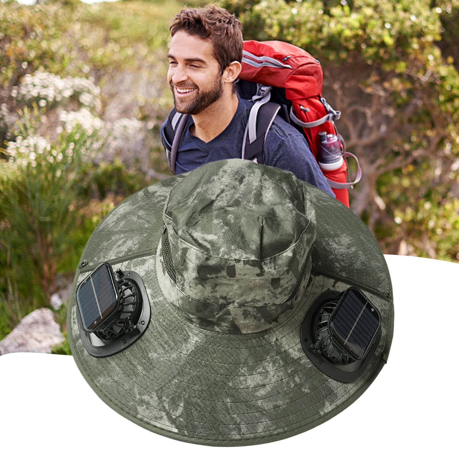 Cappello Ventilato Protezione Rinfrescante | Cappello a Tesa Larga con Ventilatore Solare Outdoor Attrezzatura Personale Per Spiaggia Pesca Campeggio Outdoor Viaggi