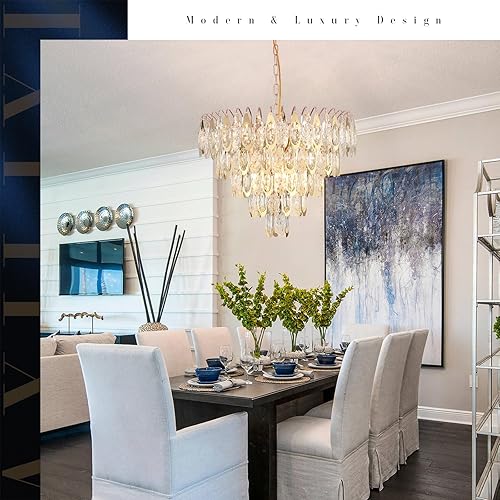 Miniatura 4 de AXILIXI - Candelabro de cristal de 12 luces modernas de oro rosa para comedor de 23 pulgadas grande K9 de cristal colgante de techo, lámpara de lujo