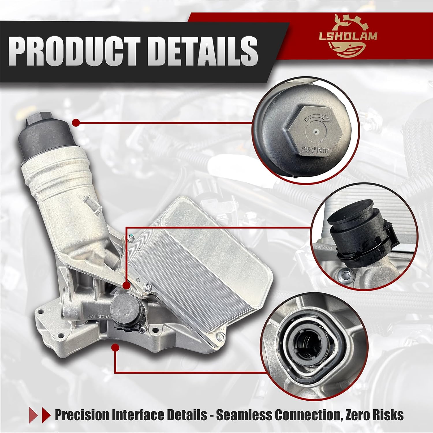 11428583895 Aluminum Engine Oil Cooler Filter Housing Assembly - Compatible with 2016-2021 BMW 340i 440i 540i 640i 740i M240i X3 X4 3.0L, Replaces 11428511391 11428488578 11428588578