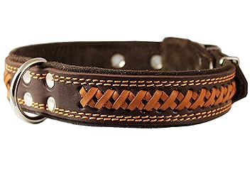 Genuine Leather Braided Dog Collar, Brown 1.5