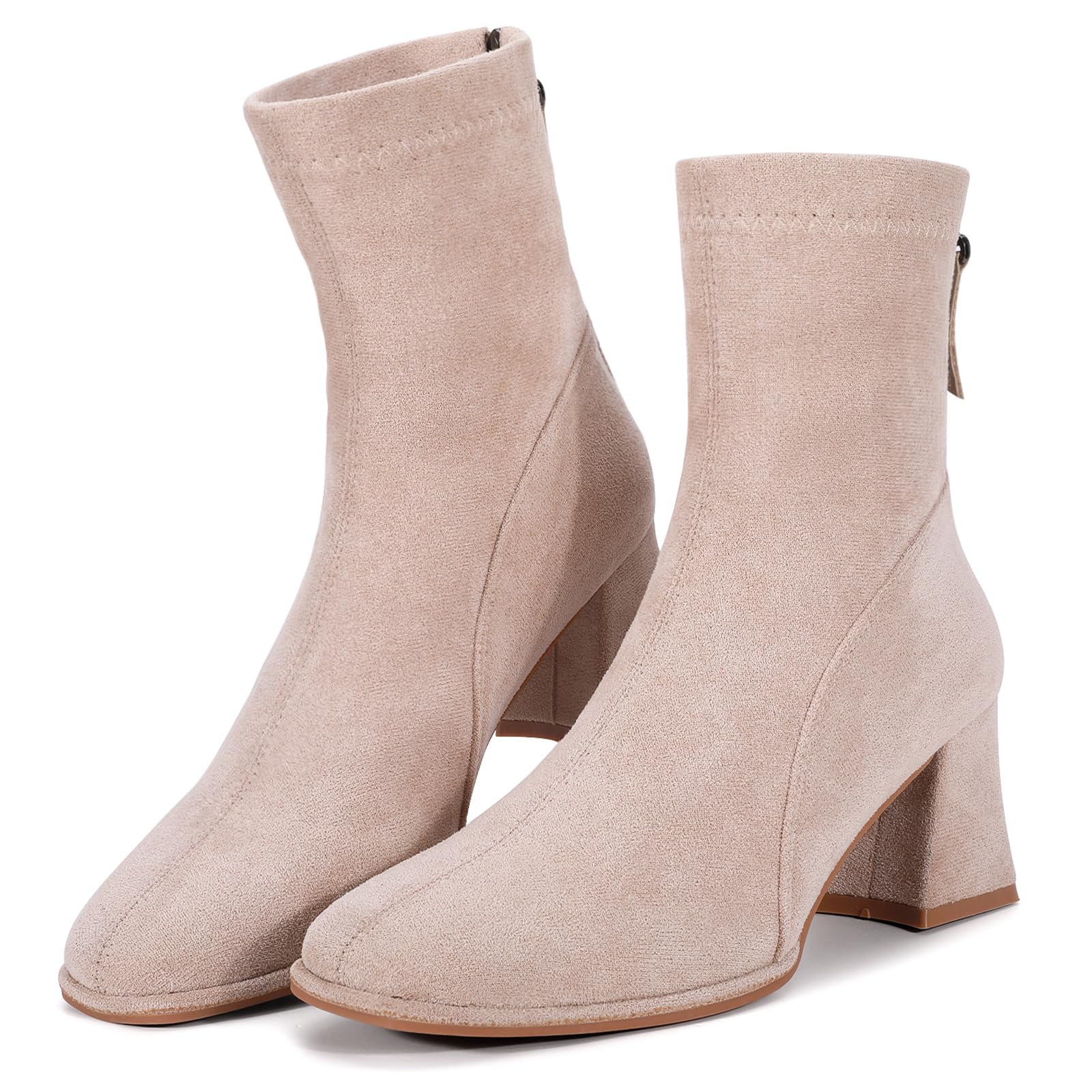 Trakxy Womens Square Toe Ankle Boots Faux Suede Low Block Heel Chelsea Boots Women Shoes