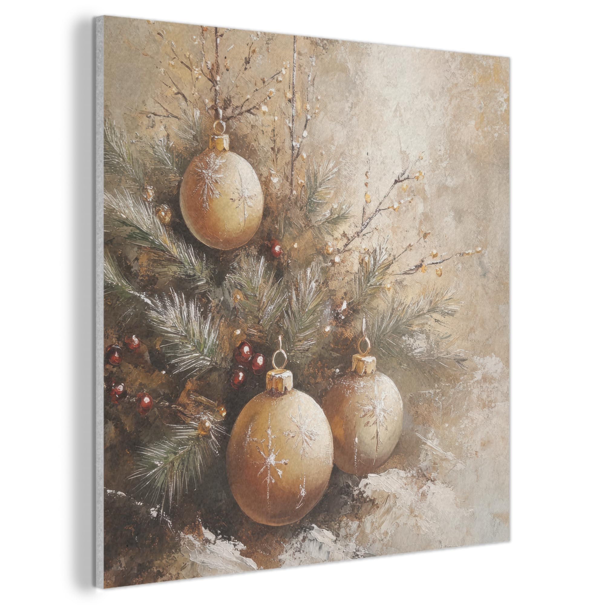 MuchoWow© Bilder aus Filz 90x90 cm Wohnzimmer Deko Modern Wandbild Kunstdruck Bild Schlafzimmer über Bett Room Decor Geschenke Weihnachten - Weihnachtskugeln - Beige - Gold