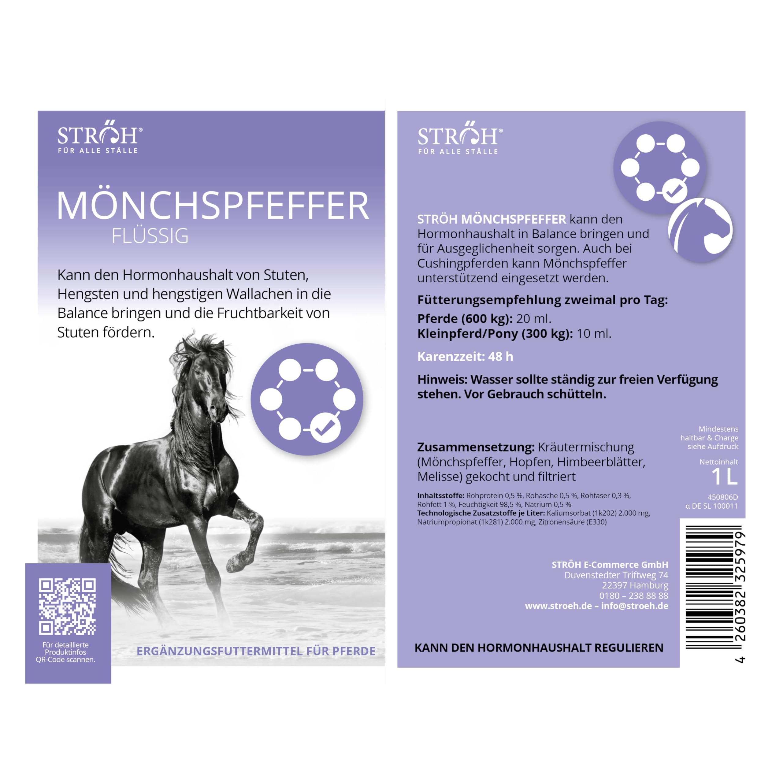 STRÖH Pimienta monje para caballos (1 l líquido en botella dosificadora) • Para un equilibrio hormonal estable en caballos • Especialmente adecuado para yeguas, sementales y castrados sementales •