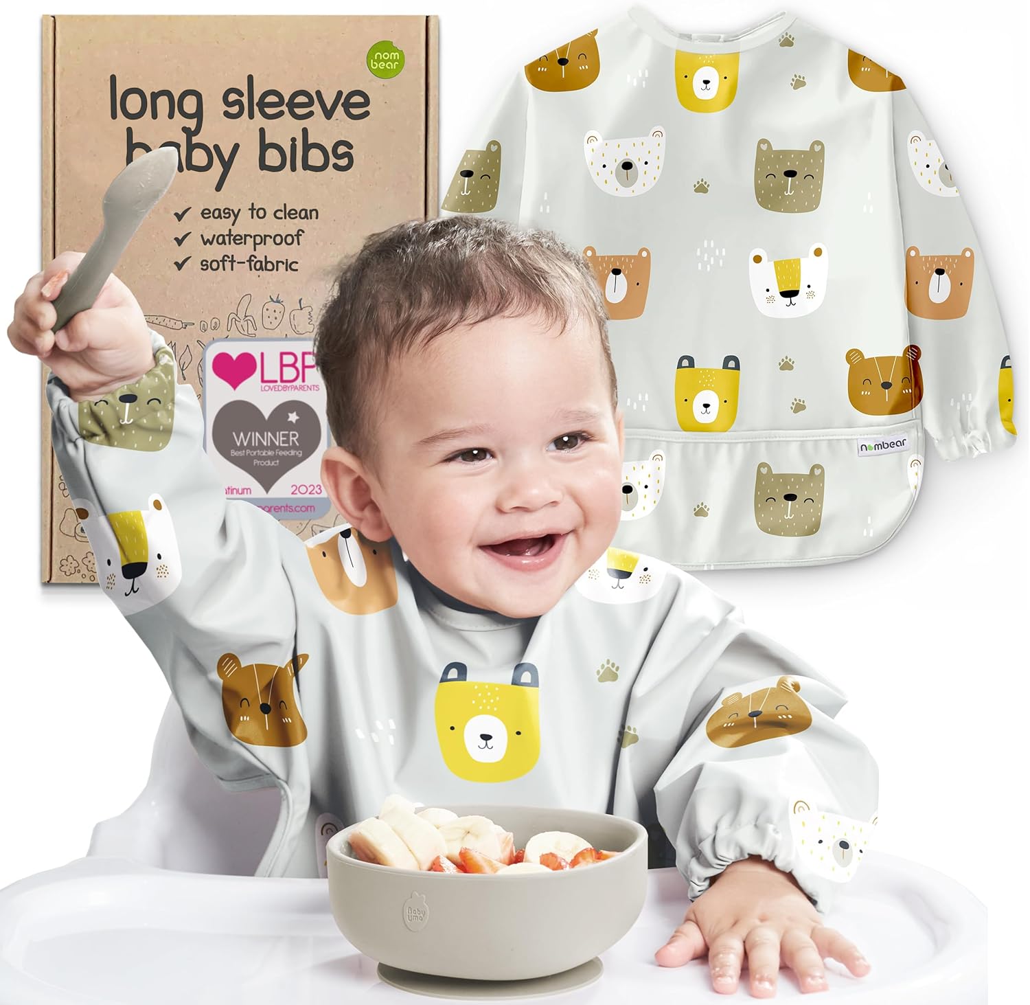 Baby Bibs for Eating – Waterproof Baby Eating Smock Bib – Long Sleeve Bib for Babies 6-12 Months