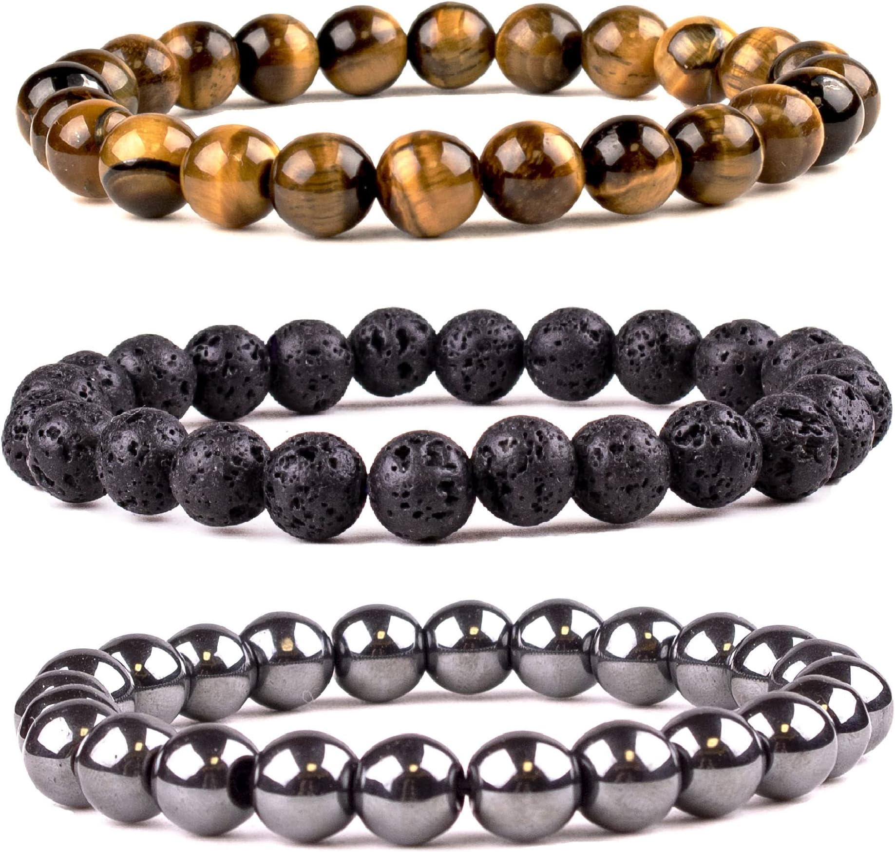 TIGERSTAR Natural Lava Rock Beads Bracelet,Stretch Elastic Bracelets,Adjustable Braided Rope Gemstone Bracelets for Men Women