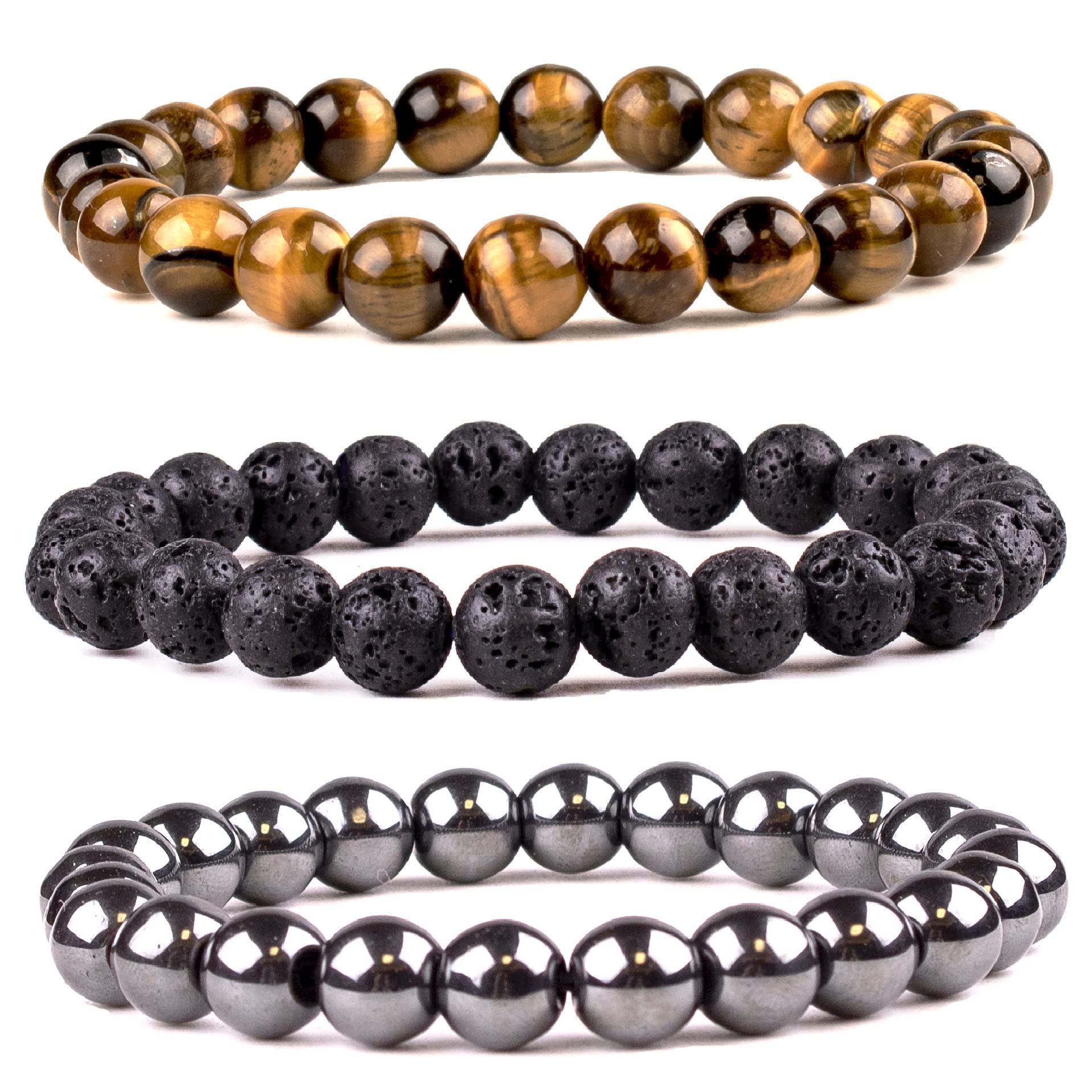TIGERSTAR Natural Lava Rock Beads Bracelet,Stretch Elastic Bracelets,Adjustable Braided Rope Gemstone Bracelets for Men Women