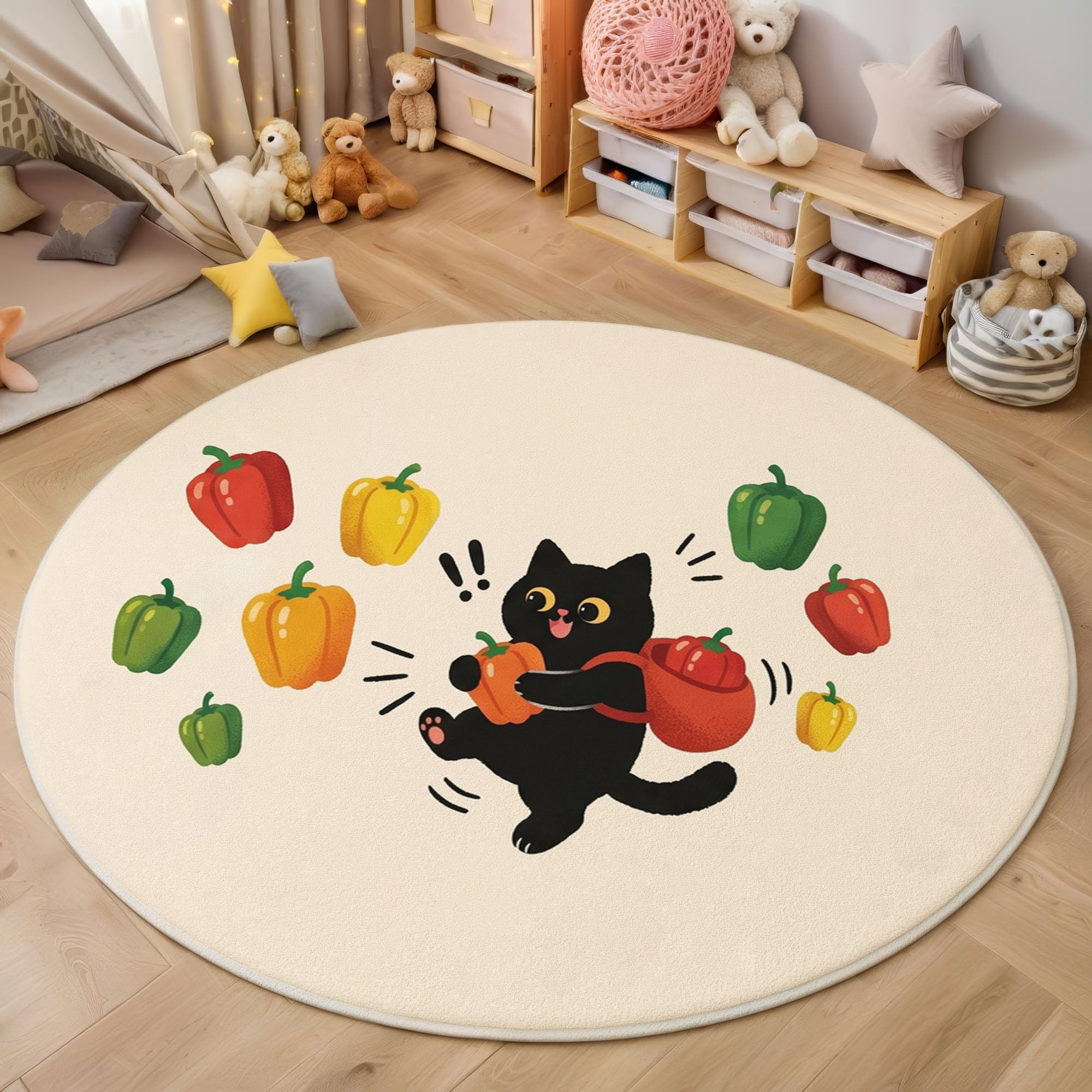 Tapis salon rond multicolore antidérapant de 100cm idéal pour la sécurité des enfants