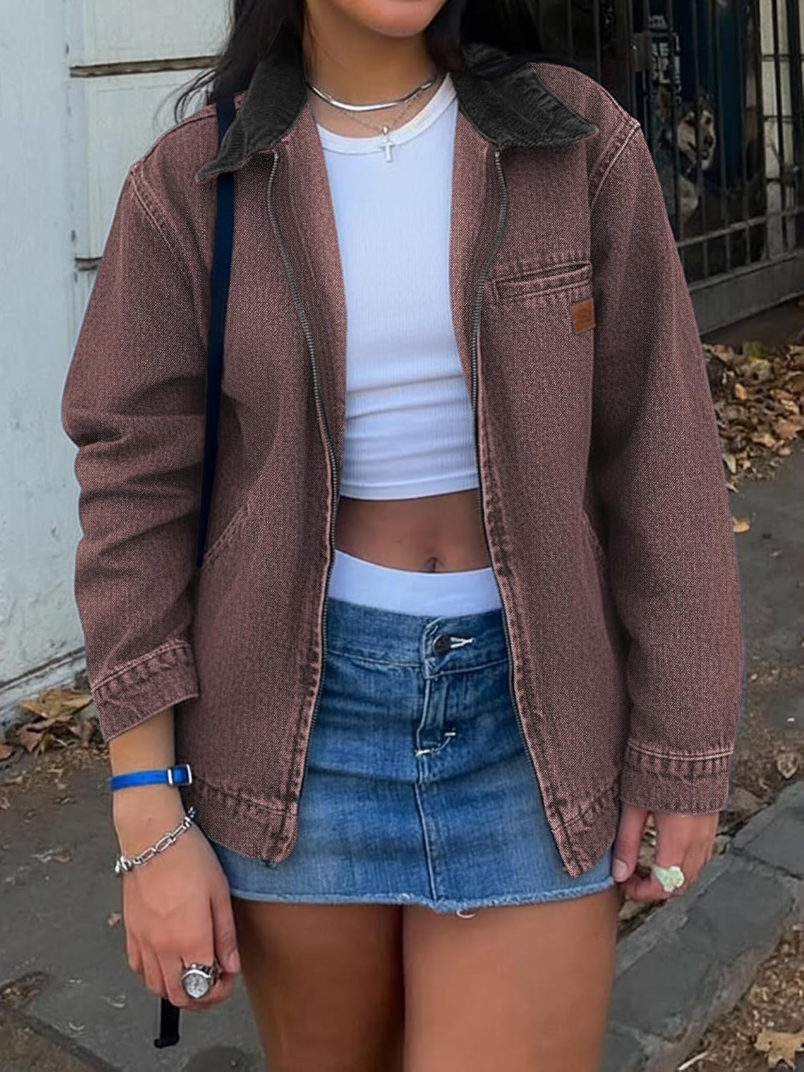 EMMIOL Barn Jean Jacket for Women Zipper 2026 Clean Fit Long Sleeve Denim Jackets - Image 2