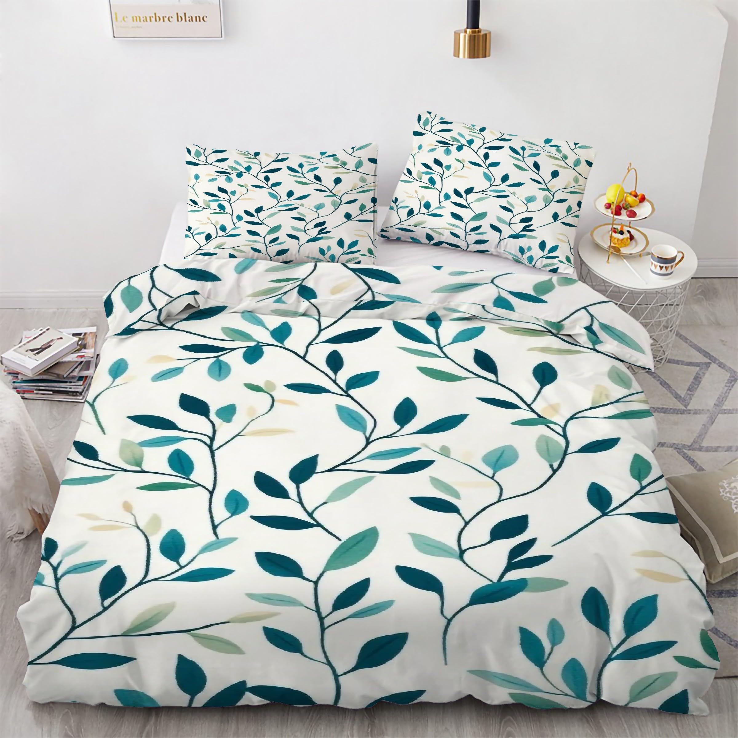 Housse de couette 160x200 feuille en microfibre premium douce parure de lit luxe