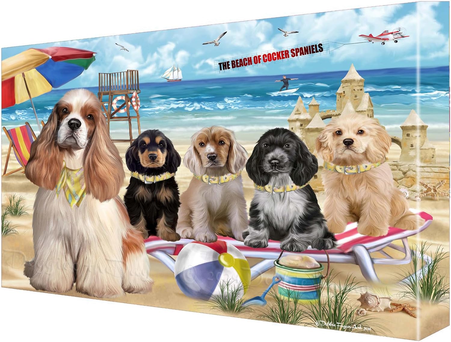 Doggie of the Day Pet Beach Family with Cocker Spaniel Dogs Canvas Wall Art - Premium Quality Ready to Hang Room Decor - 1.5" Thick Canvas Wrap 16" x 20"