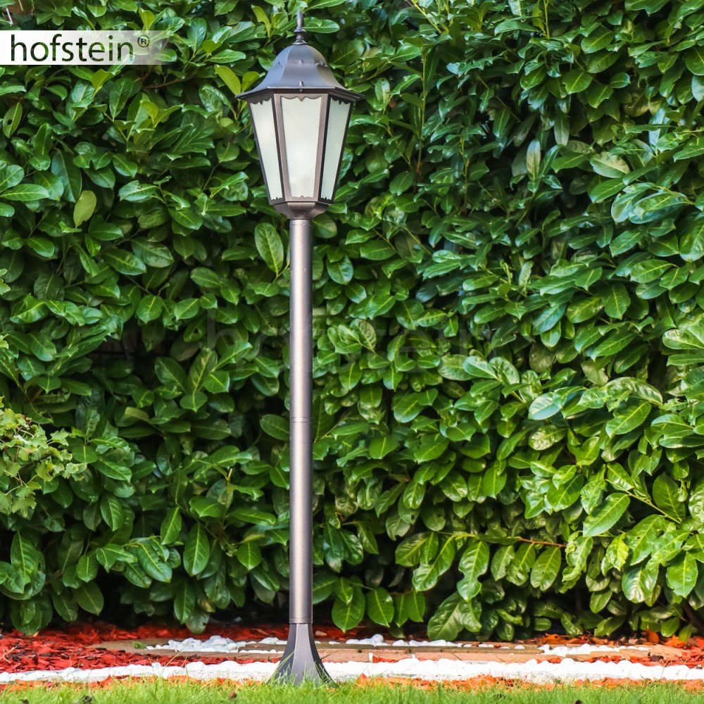 Lámpara de exterior Hongkong Frost, lámpara de pie de aspecto antiguo, aluminio fundido en negro mate con cristales esmerilados,120cm, lámpara de jardín retro/vintage, E27, IP44, sin bombilla(s)