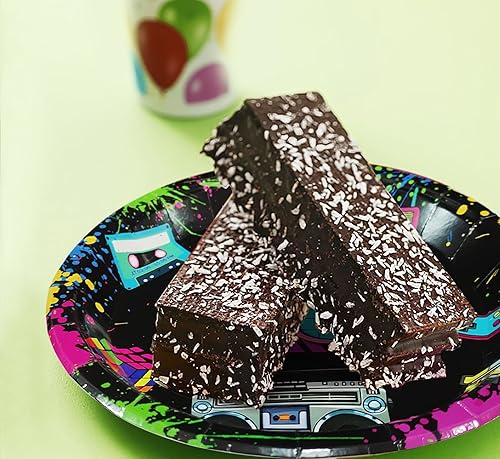 Miniatura 7 de Vajilla para decoración de fiesta de los años 80, platos de papel y servilletas de los años 80, suministros de fiesta, plato de cena, plato de