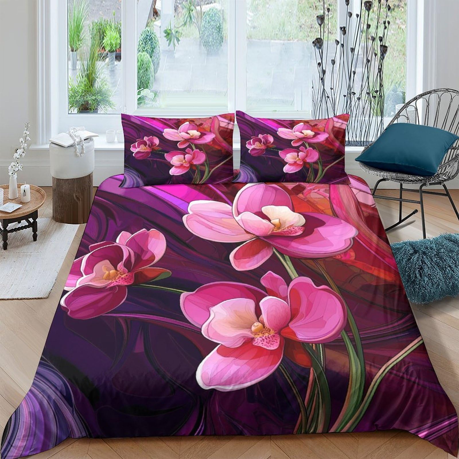 Ctjqhvkz Style-10 3D Printed Pink Orchid Fitted Sheet Microfiber Soft Floral Bed Cover For Bedroom Guest Room Dorm Mattress Protection Single（135X200cm）