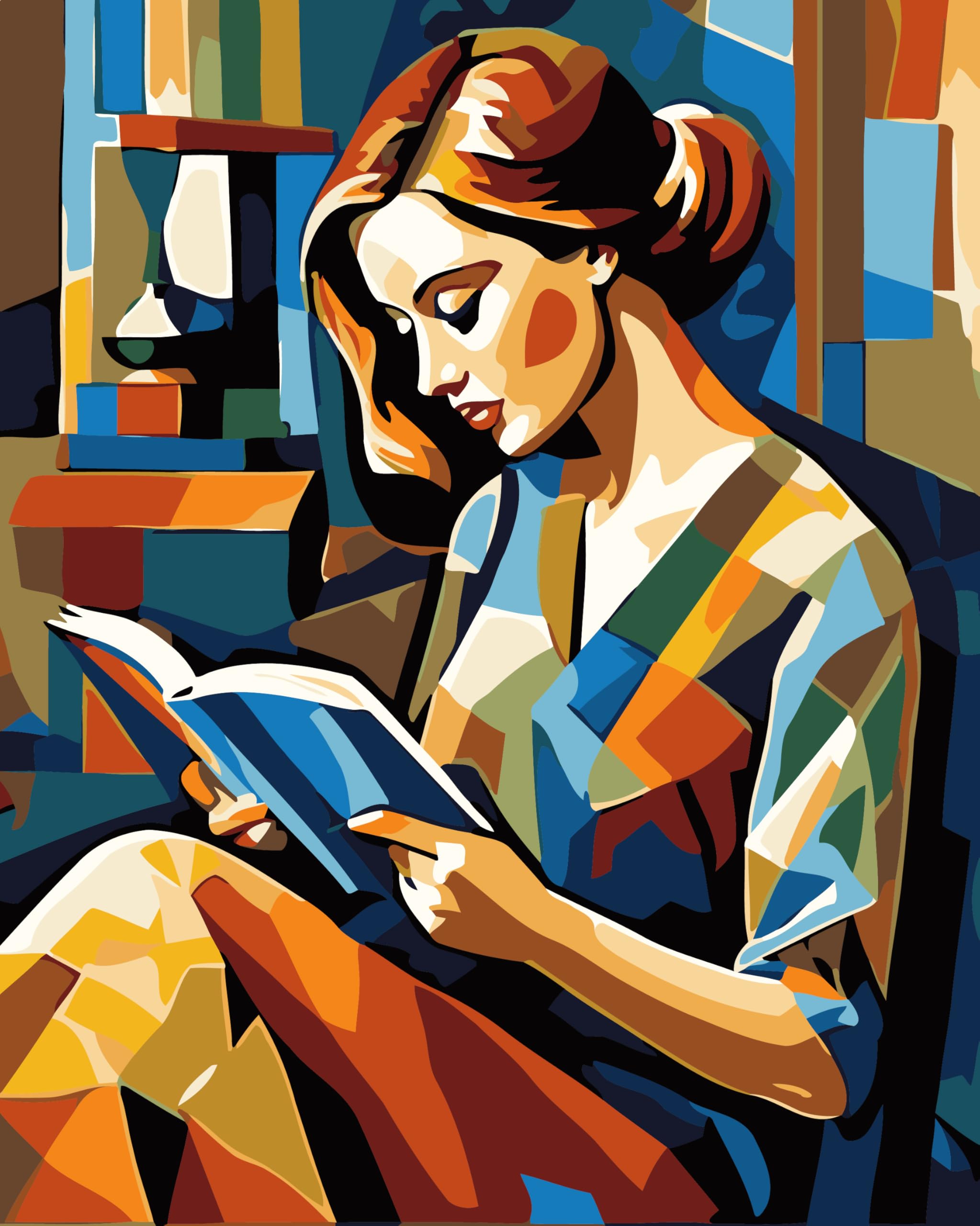 CaptainCrafts Paint by Numbers for Adults DIY Oil Painting Paint by Numbers with Canvas Acrylic Art Crafts House Decor 16x20 Inch (Frameless, Lady Reading a Book) — image 1