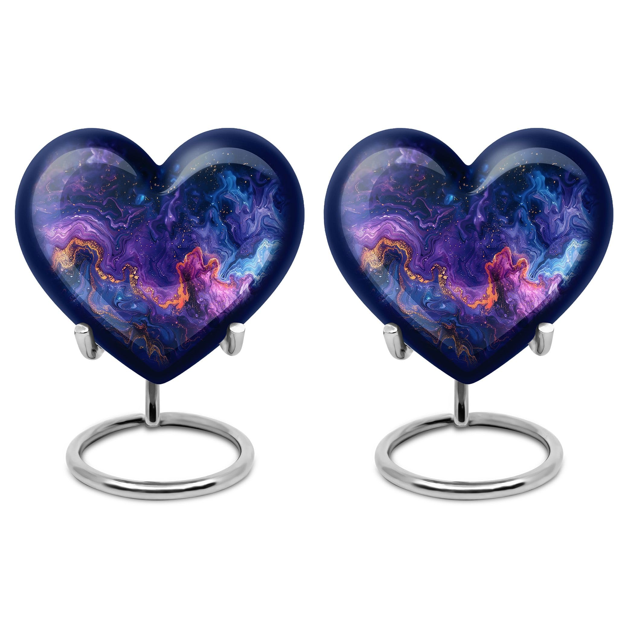 YATHABHISA Celestial Nebula Heart Urn, Mini Urns for Human Ashes, Urn for Ashes for Women, Urn for Ashes Adult Male, Funeral Urns for Ashes, Small Urns for Human Ashes Keepsake (Size - 3 Inch, 2 Pcs)