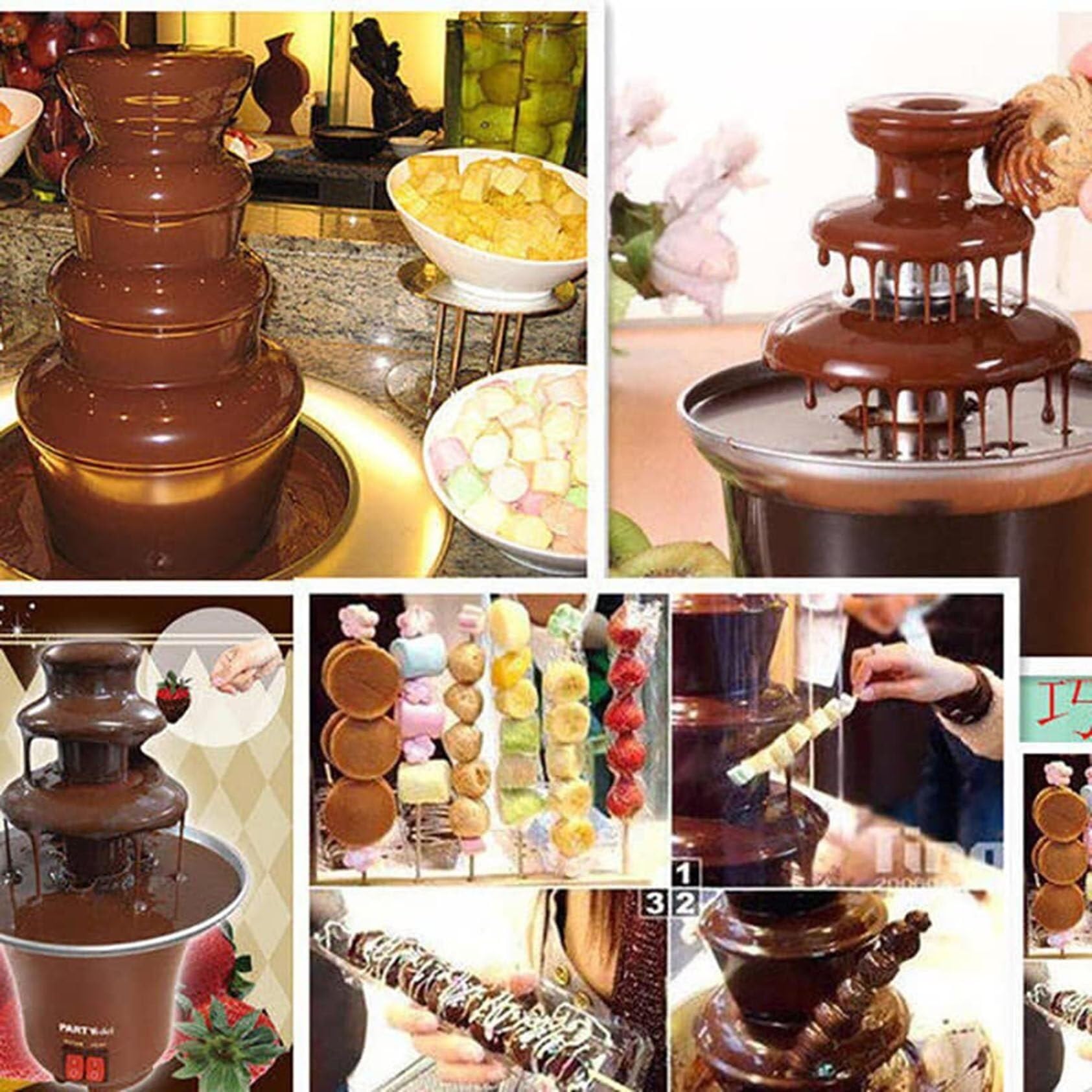 UMJIGF Chocolate Fountain Machine with Plastic Clear Acrylic Dust Cover with Temperature Control, Chocolate Waterfall Machine for Party Wedding Buffet Equipment,4tier