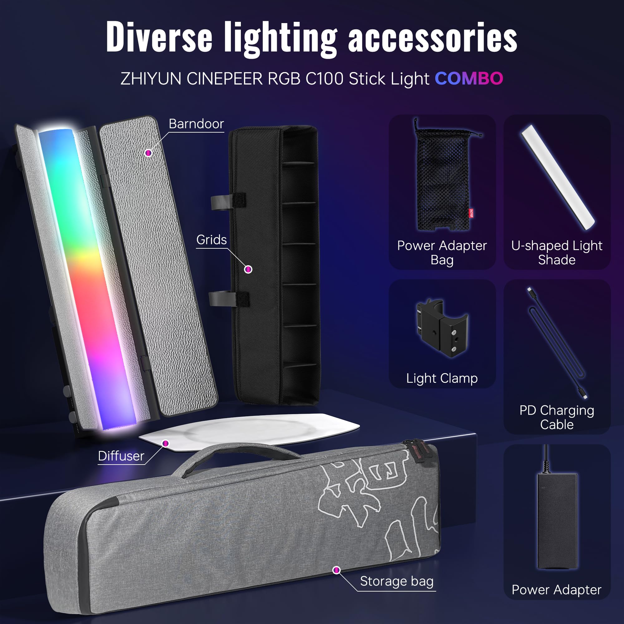 Amazon.com : ZHIYUN CINEPEER C100 100W RGB Stick Light LED