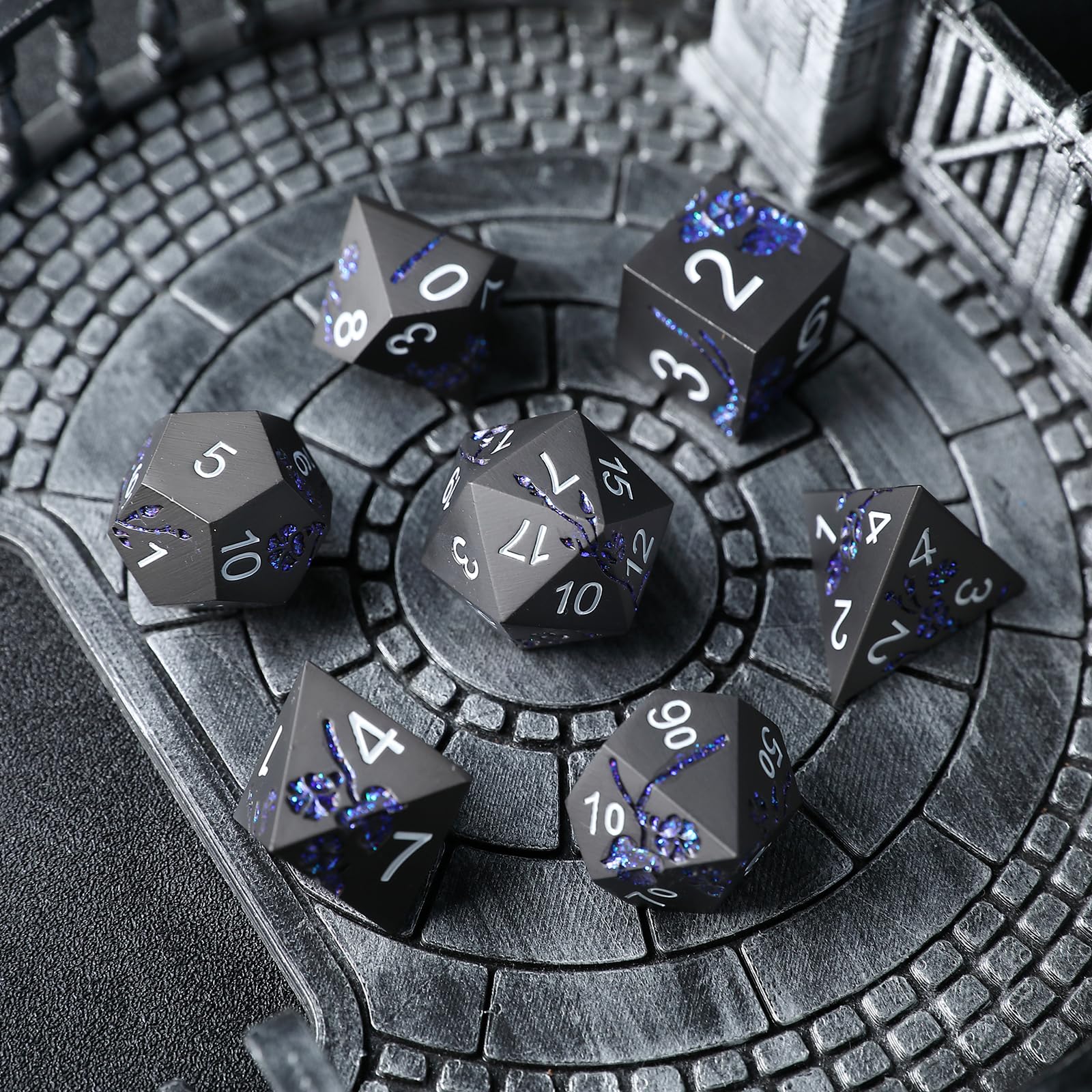 Elifel Metal DND Dice Set 7 PCS Flower Metallic Heavy Solid D&D Dice Set for Dungeons and Dragon TTRPG Tabletop Role Playing Game - Image 4