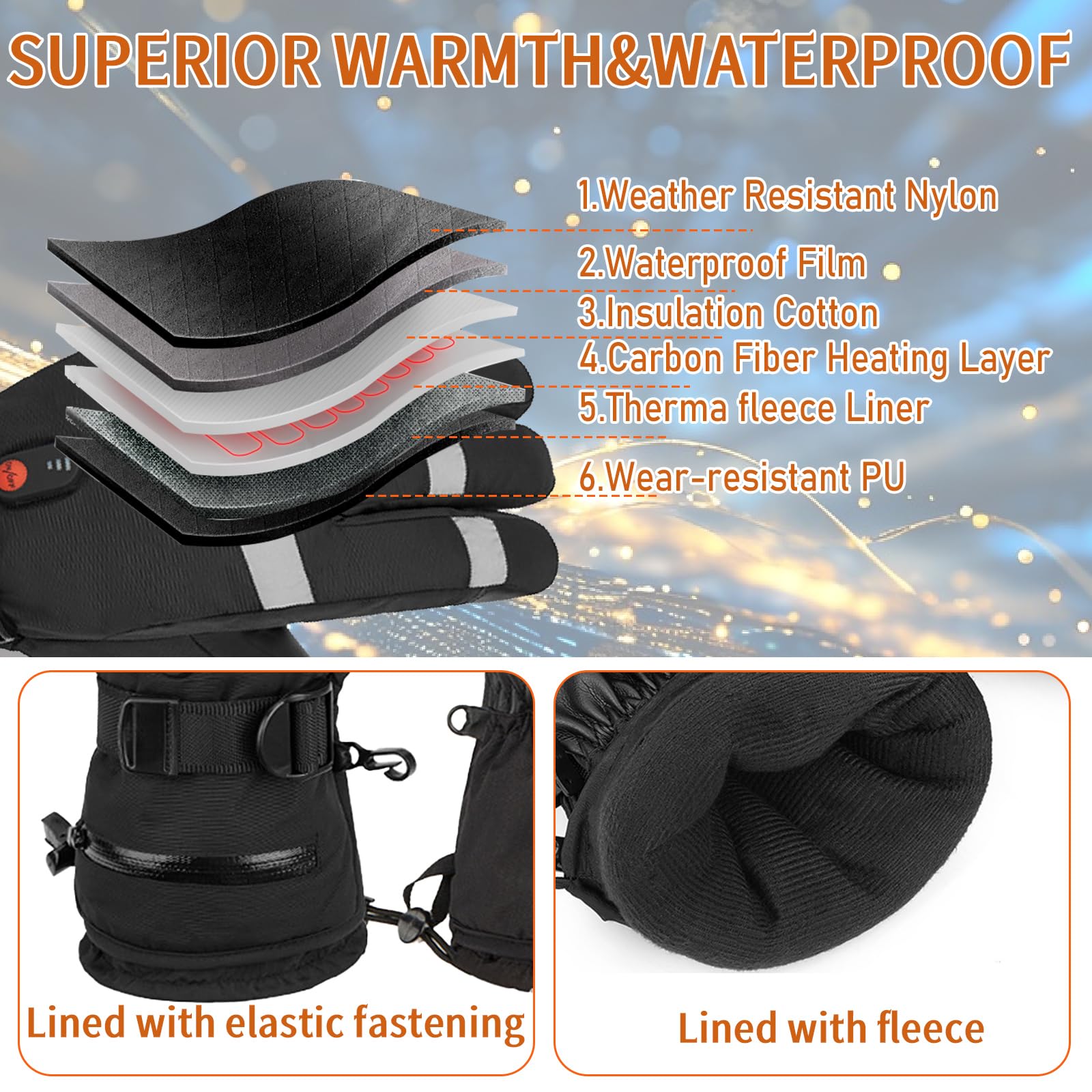 Verwarmde handschoenen voor dames en heren, 7,4 V, 6000 mAh, elektrische verwarmde handschoenen, oplaadbaar, antislip, voor fietsen, skiën, wandelen, jagen